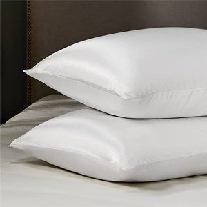 Luxury Satin Pillowcase Set Of 2 King Size Pillow Case Pure White